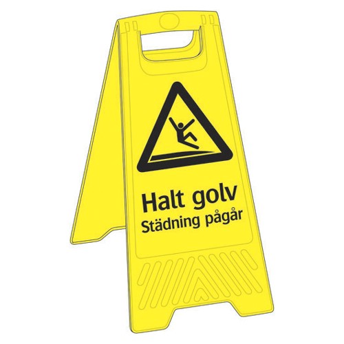Golvskylt halt golv städning pågår